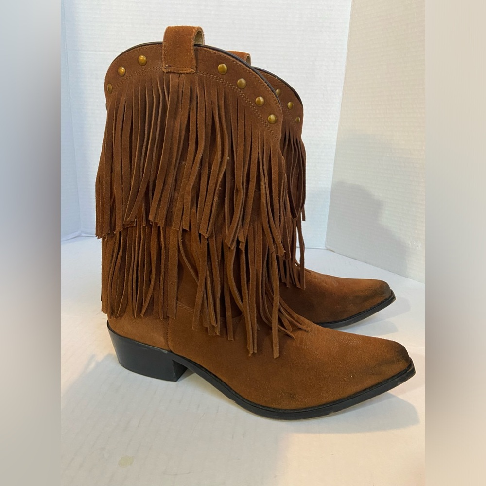 Shyanne Cowboy Boots Cowgirl Womens Western Brown Tan Shoes Fringe Boho Sz 6.5